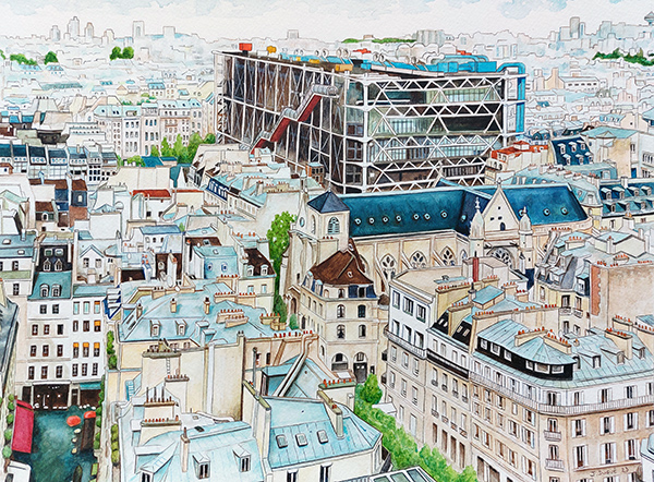 aquarelle paris tour saint jacques