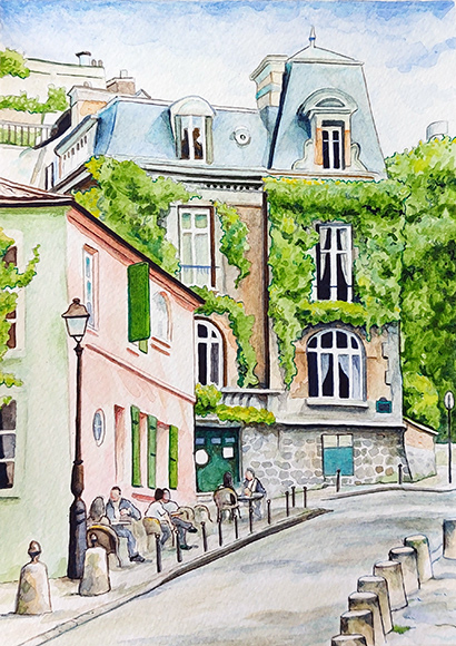 aquarelle montmartre rue saint vincent