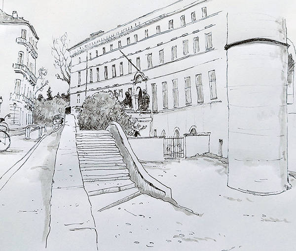 croquis parvis cathedrale montpellier